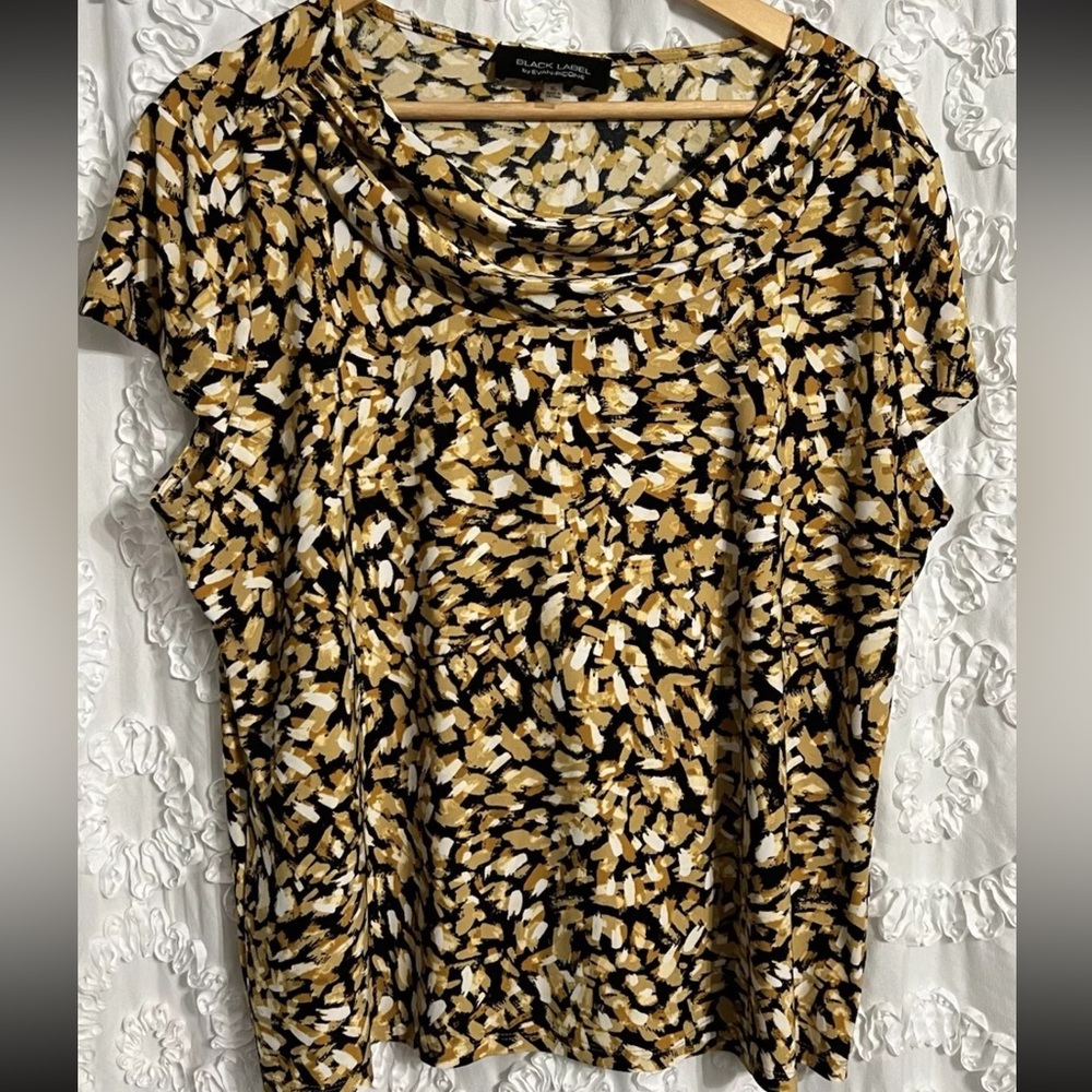 BlackLabel By EvanPicone Women’s Size XL Yellow & Black Cowl Round Neck Blouse